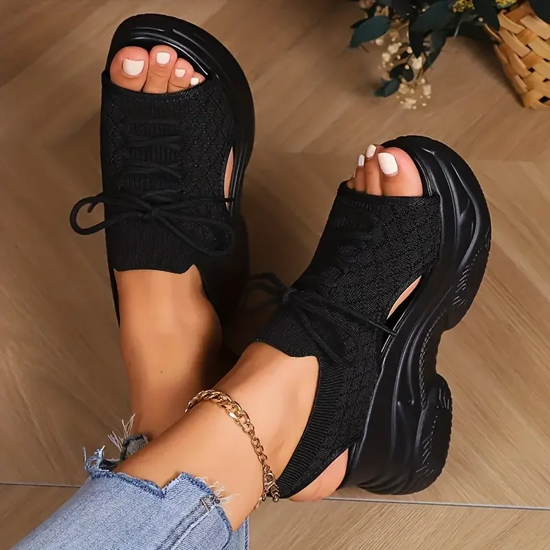New Summer Fashion Comfortable Round-toe Wedge Light Roman Sandals Non-slip Thick-soled Lace-up Casual Sneakers for Women image 4