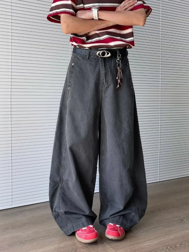 2025 Trashy Y2K 2000S Mode Dunkelgrau Plissee Baggy Jeans Hosen Für Männer 90S Vintage Kleidung Breites Bein Lässige Dame Lange Hosen – Detail 8