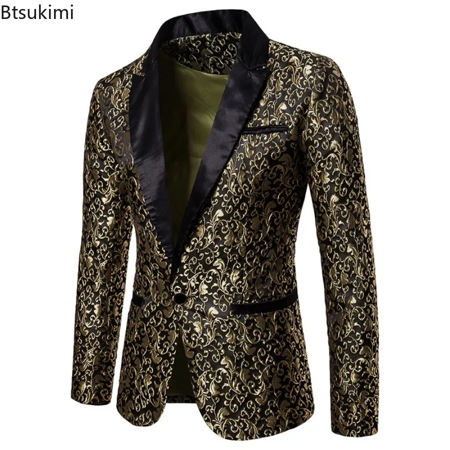 2024 Men's Formal Business Social Jacquard Suit Jacket Single Breasted Blazer Men Club Wedding Party Dress Blazers Coat Jacket