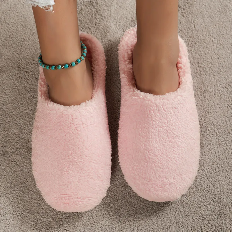 Simple Solid Color Closed-Toe Home Silent Cotton Slippers for Men and Women, Indoor Warm Non-Slip Silent Soft-Soled Slippers