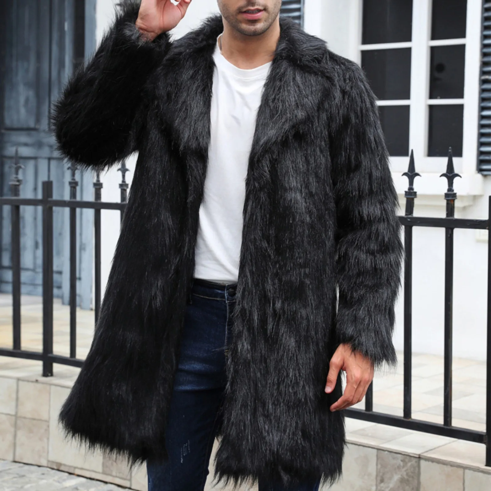 Warm Faux Fox Fur Long Coat Jacket Winter Men's Leisure Long Jackets Windbreaker Women Thick Fluffy Luxury Bontjas Outerwear