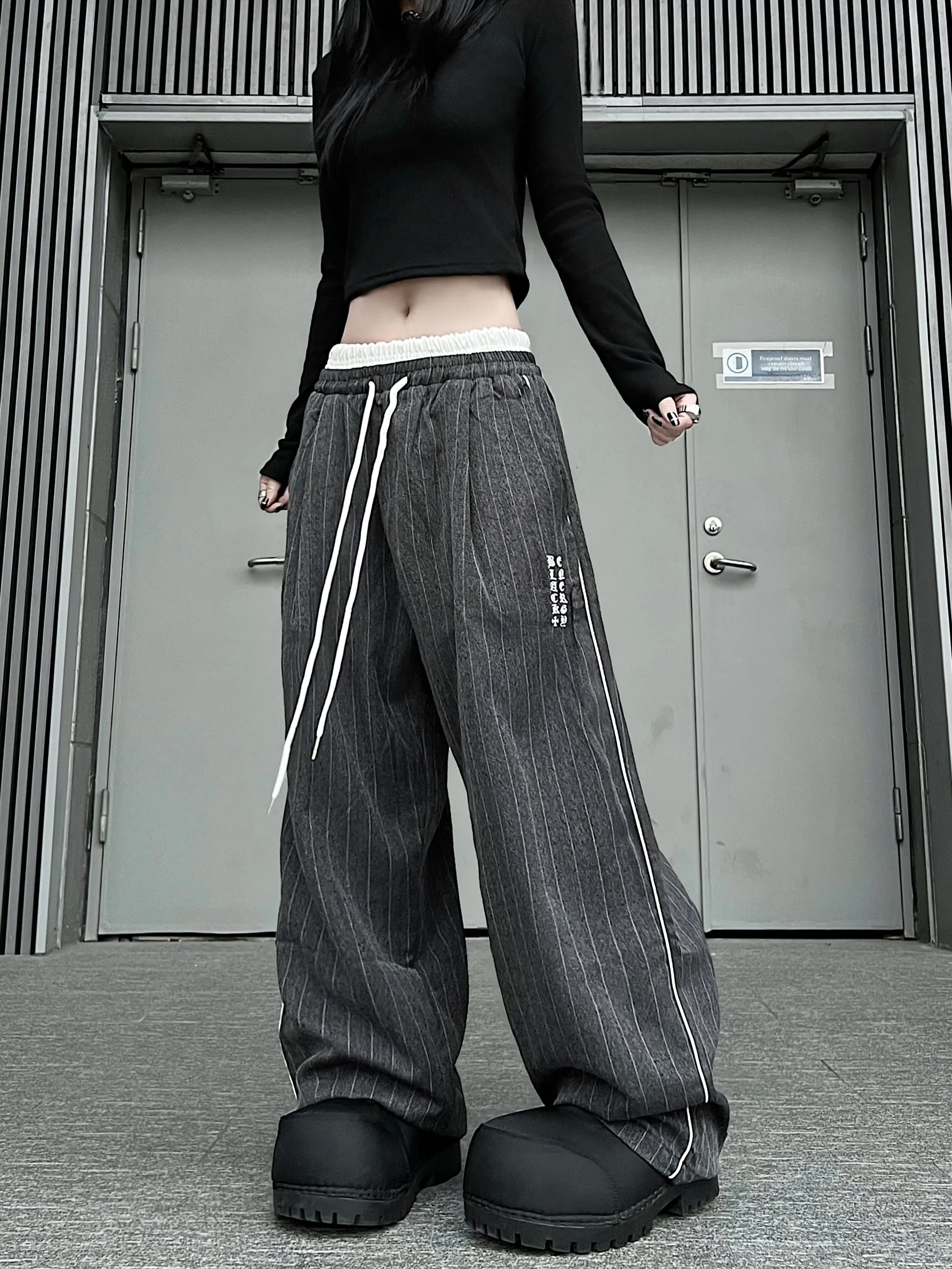 

Американские повседневные брюки с двойной полоской на талии, свободные, широкие, прямого кроя