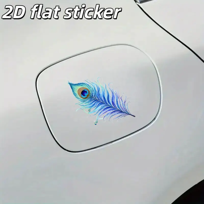 1Pc 2D Flat Colorful Peacock Feather Vinyl Sticker, Waterproof Durable Decal for Car Window & Smooth Surfaces