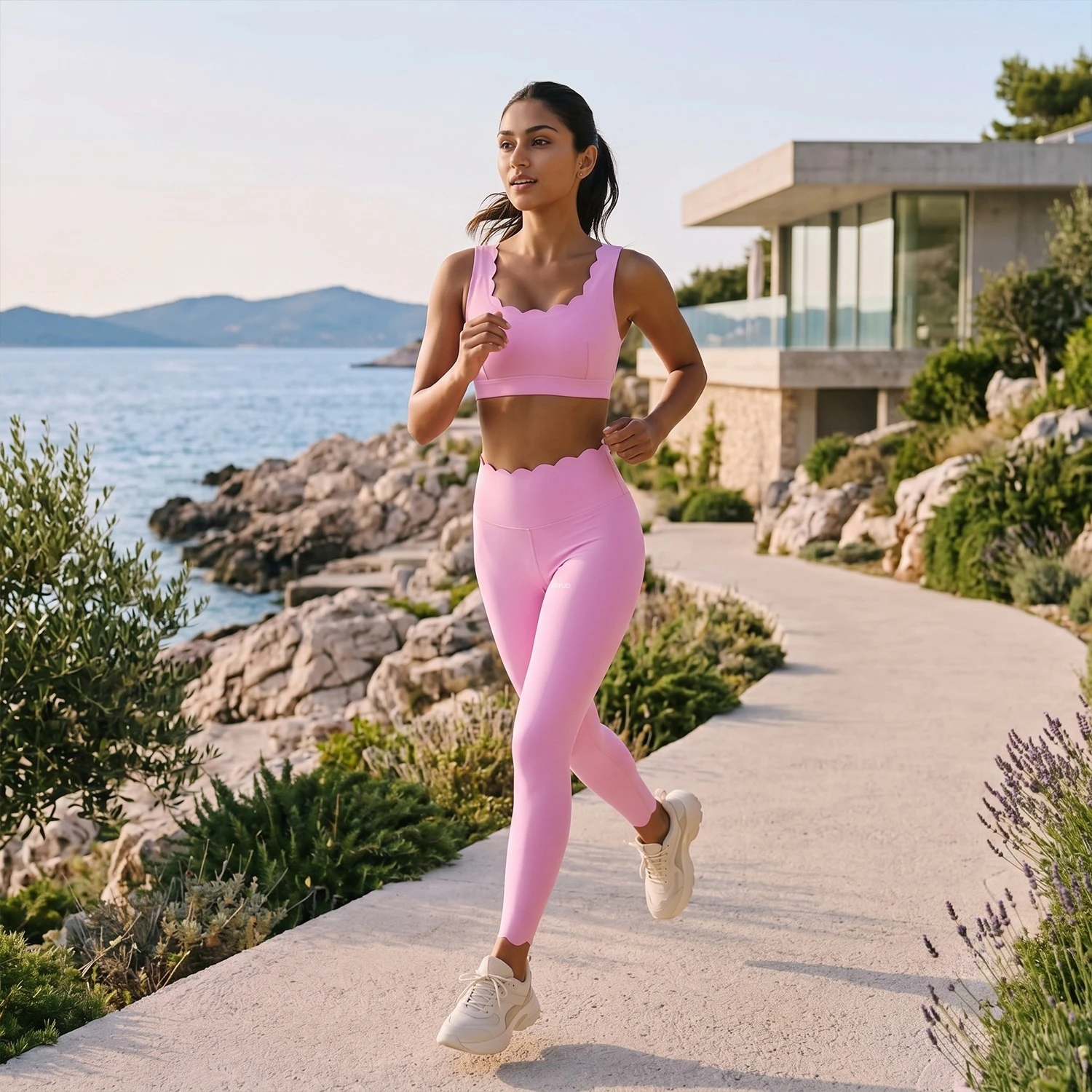 Women Quick Dry Yoga Set 2 Piece High Support Sports Bra with Pads High Waist Leggings Tummy Control Running Training Wear