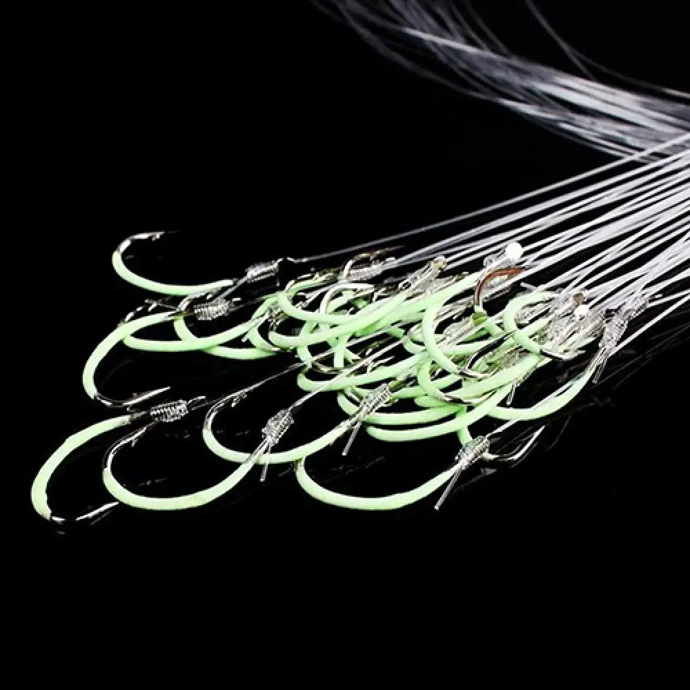 30pcs/lot Night Fishing Hook Glow In Dark String Hooks 16-24# Luminous Crank Nake Single Fishhook Freshwater & Saltwater