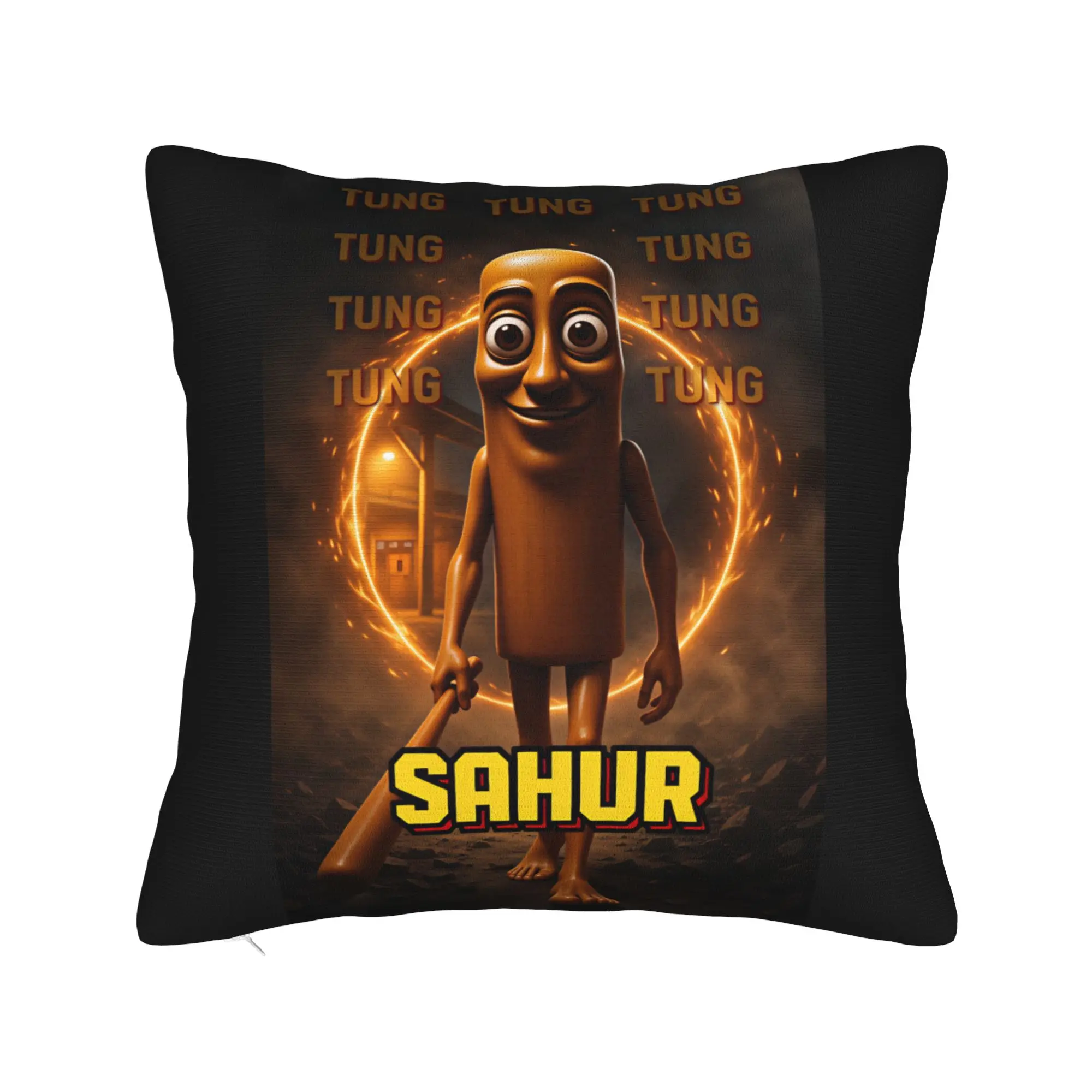 Tung Tung Sahur Fire Ring Dark Night Meme Pillow Case  Soft Pillow Cover Vintage Cushion Cover For Sofa Home Decor