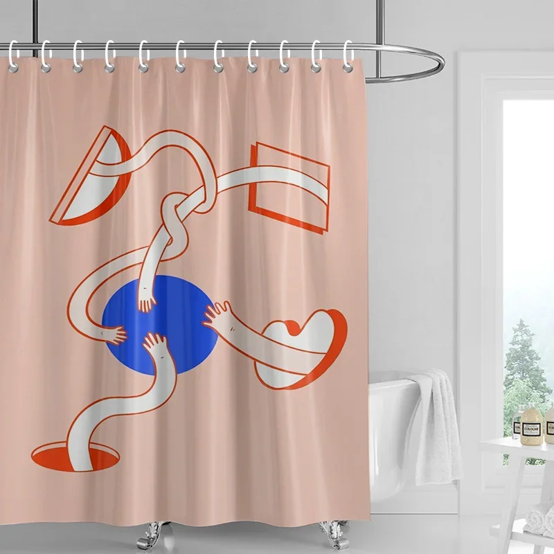 

Абстрактная занавеска для душа Arms & Orb — оранжевый, белый и синий геометрический дизайн, водонепроницаемая с люверсами, современный декор для ванной комнаты