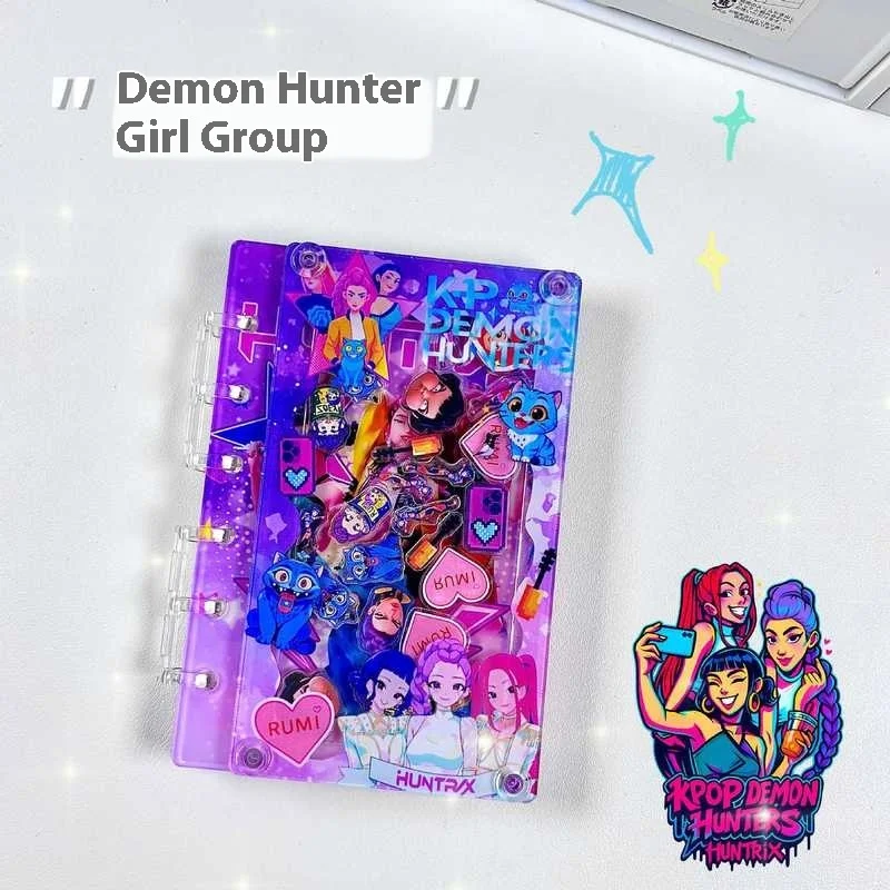 สมุดโน้ตอะคริลิคแบบสั่นได้ลาย KPop Demon Hunters สมุดโน้ตแบบใบหลุด สมุดบันทึกการ์ตูนน่ารัก DIY สร้างสรรค์แบบสั่นได้