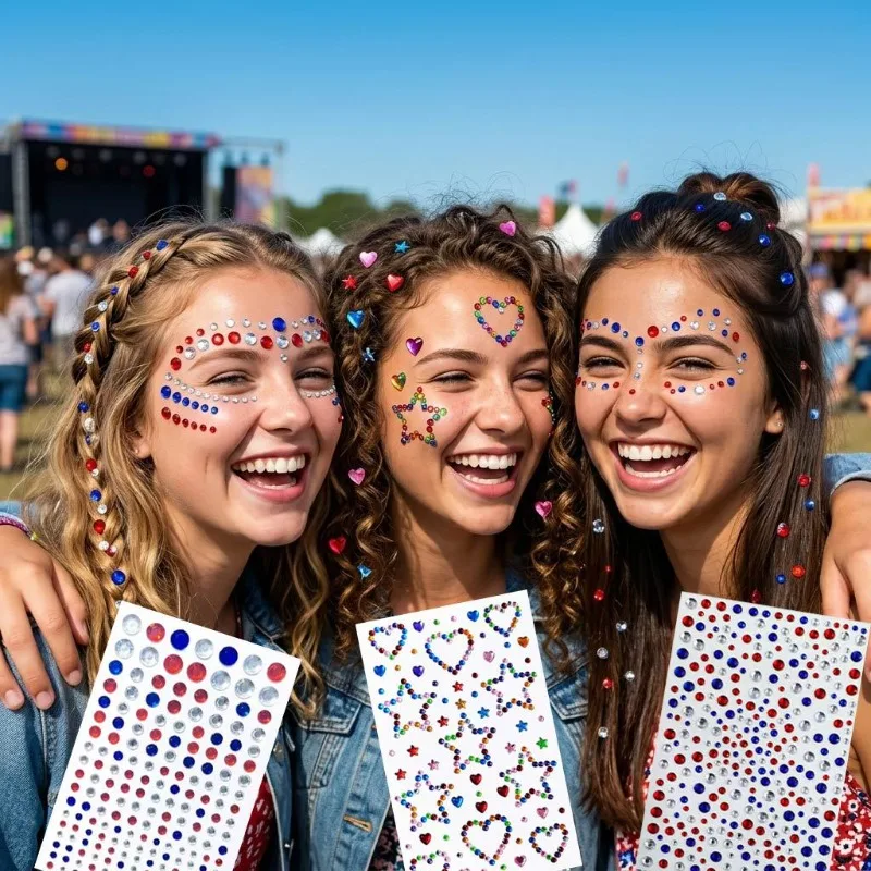 

Red White Blue Acrylic Star Face Stickers for Independence Day Makeup Nail Art Non Toxic Skin Friendly Lightweight Sparkle Daily