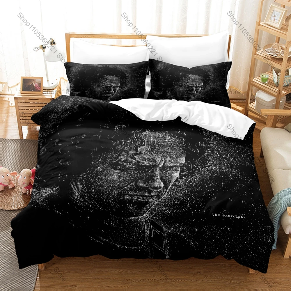 Cool The Exorcist Classic Horror Movie Print 3PCS Bedding Set Duvet Cover + 2 Pillowcases Soft Bed Linen Bedroom Decor For Horro