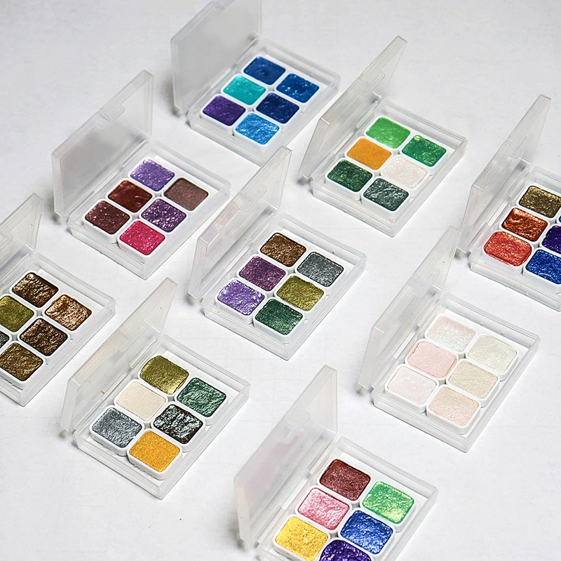 1ml 6-color Pearl Series Manual Solid Watercolor Paint Set Art Nail Painting Decorative Watercolor