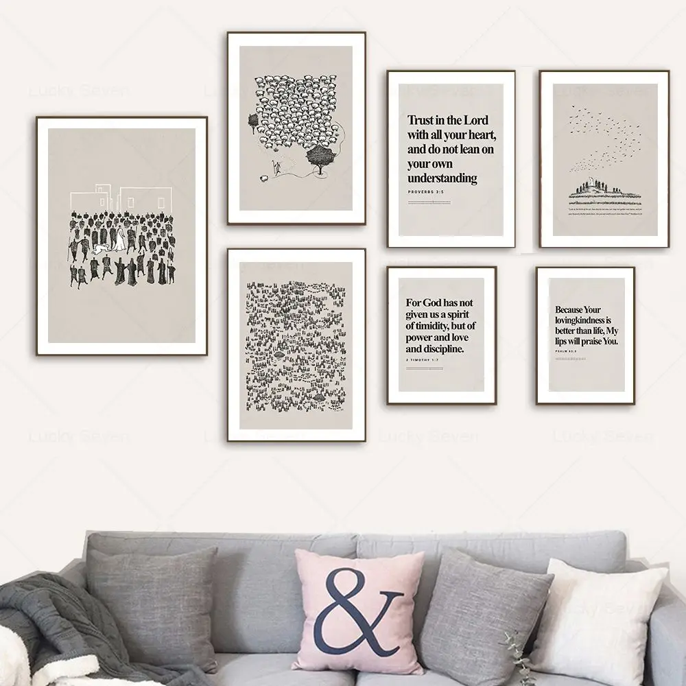 يسوع الفن قماش طباعة الكتاب المقدس الجدار ملصق فني يسوع تغذية 5000 يترك 99 اللوحة صور لديكور غرفة الإيمان المسيحي #1