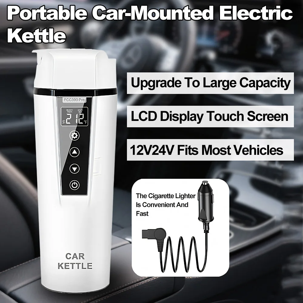

Car Electric Kettle 12V/24V Portable Water Boiler Heated Travel Mug,Multiple Temperature Adjustable Coffee Tea