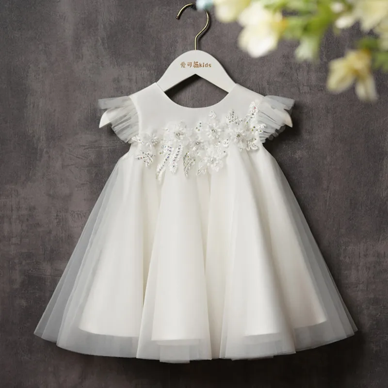 2024 Cute Girl Solid Color Princess Dress Wedding Bridesmaid Children Dresses Birthday Party Korean Clothing Baby Girls Vestidos