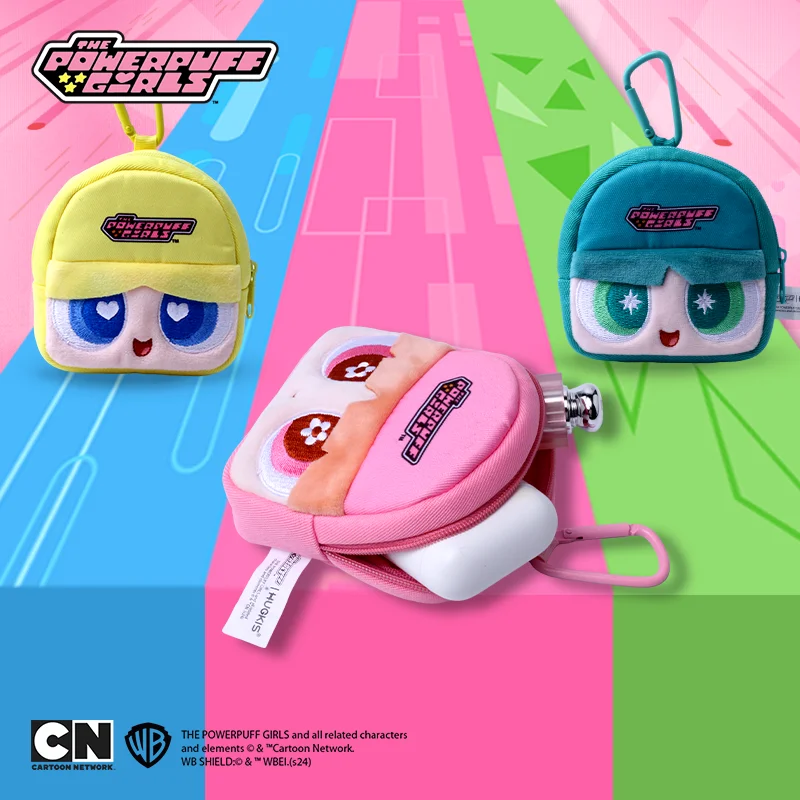 Nuova borsa per cuffie per ragazze Powerpuff originale da 10 cm. Borsa a tracolla in peluche adorabile e carina. Portamonete per bambini