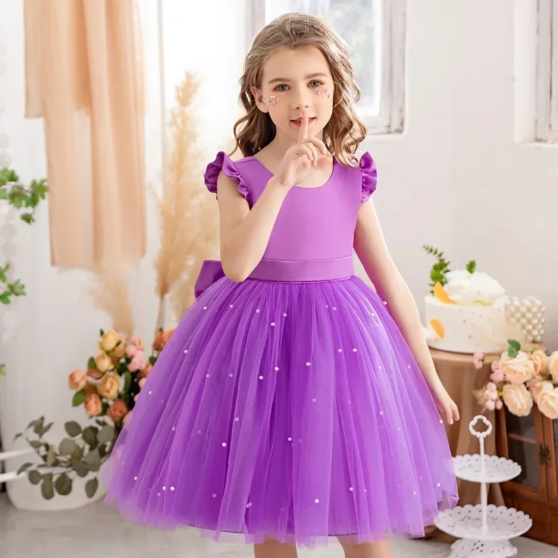 Girls Elegant Princess Dresses for Party Birthday 2 3 4 6 7 8 Years Kids Ceremony Pink Ball Gown Barbie Baby Children Clothes