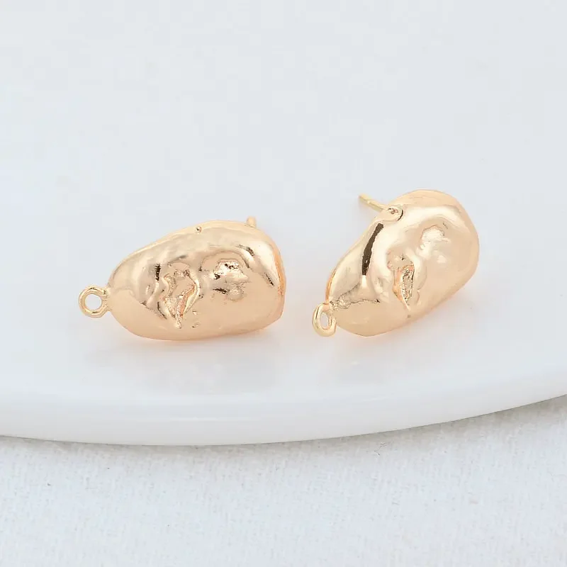 9*16MM 14K Gold Color Plated Brass Irregular Shaped Stud Earrings Pins High Quality Diy Jewelry Findings Accessories