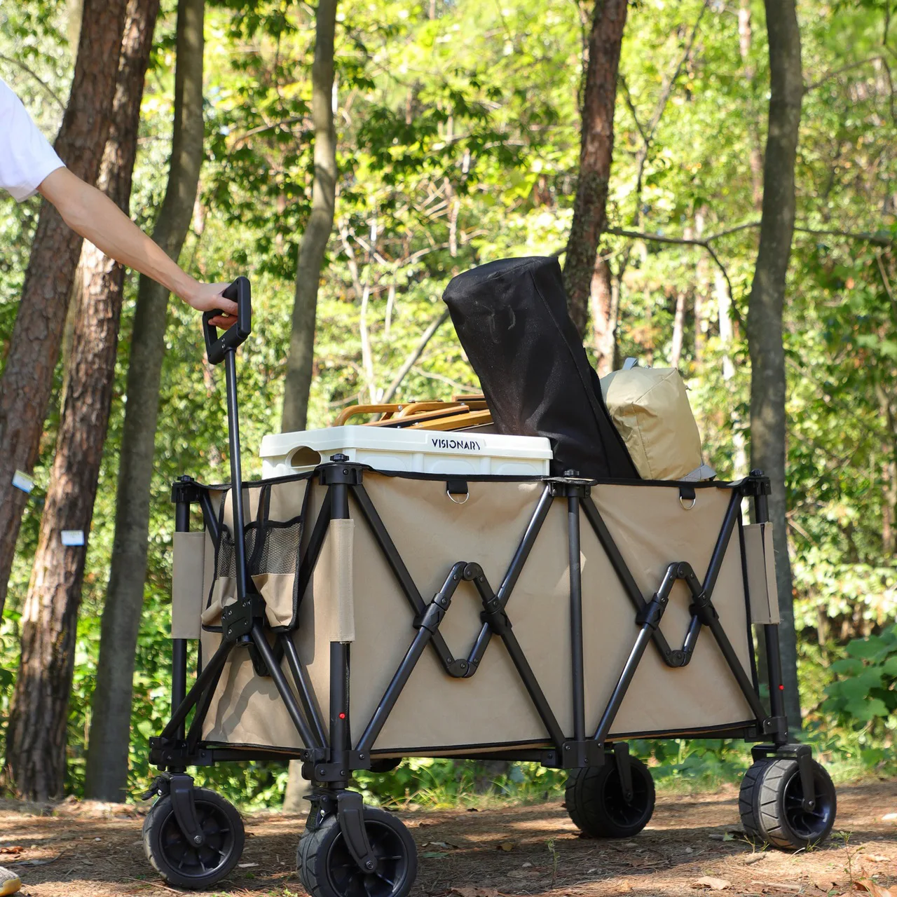 

Factory Custom Design Outdoor Camping Hiking Picnic Folding Portable Luggage Transport Fishing Wagon Beach Lawn Trolley Cart