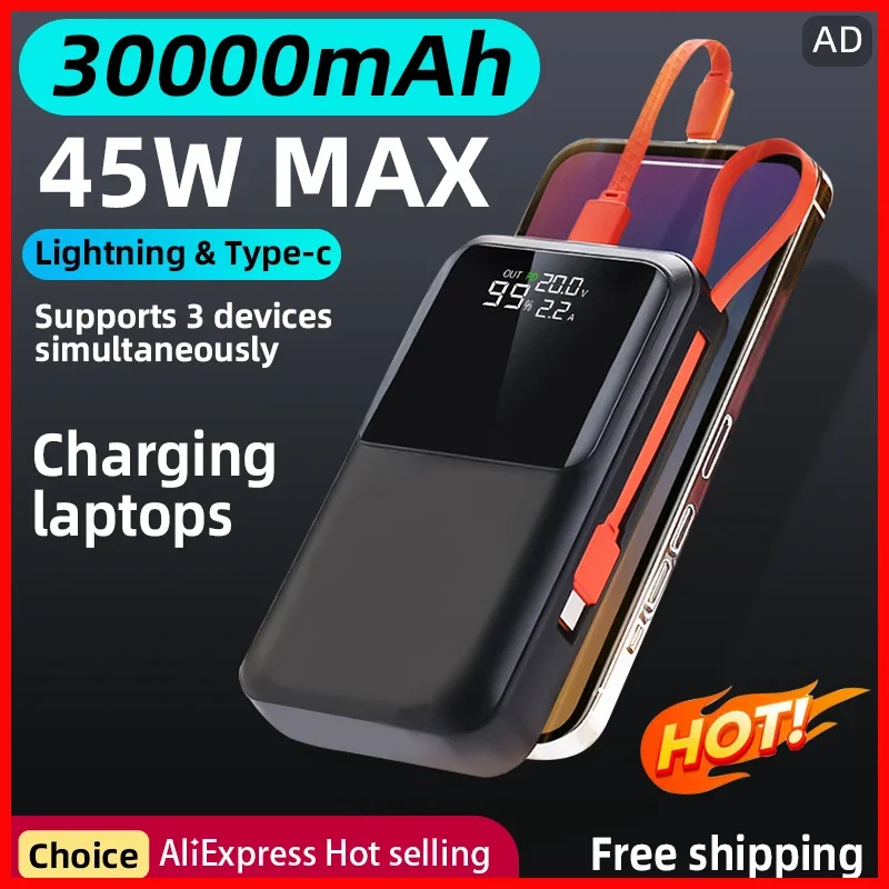 

Real 45W 30,000mAh Power Bank!Small and Powerful!Laptops Can be Charged! High Capacity For iPhone13\14\15 SamSung Huawei XIAOMI