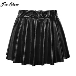 Girls Shiny Metallic Pleated Dance Skirt Skating Athletic Jazz Dance Performance Costume Elastic Waistband Tutu Party Dancewear