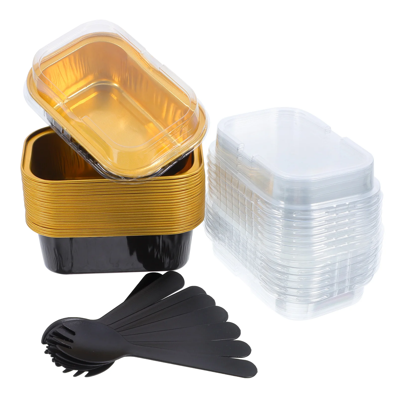 

50 Sets Aluminum Foil Bread Tray Loaf Tins Secure Lid Portable Baking Pan Cake Cases Rectangular Cake Pan With Lid Ideal