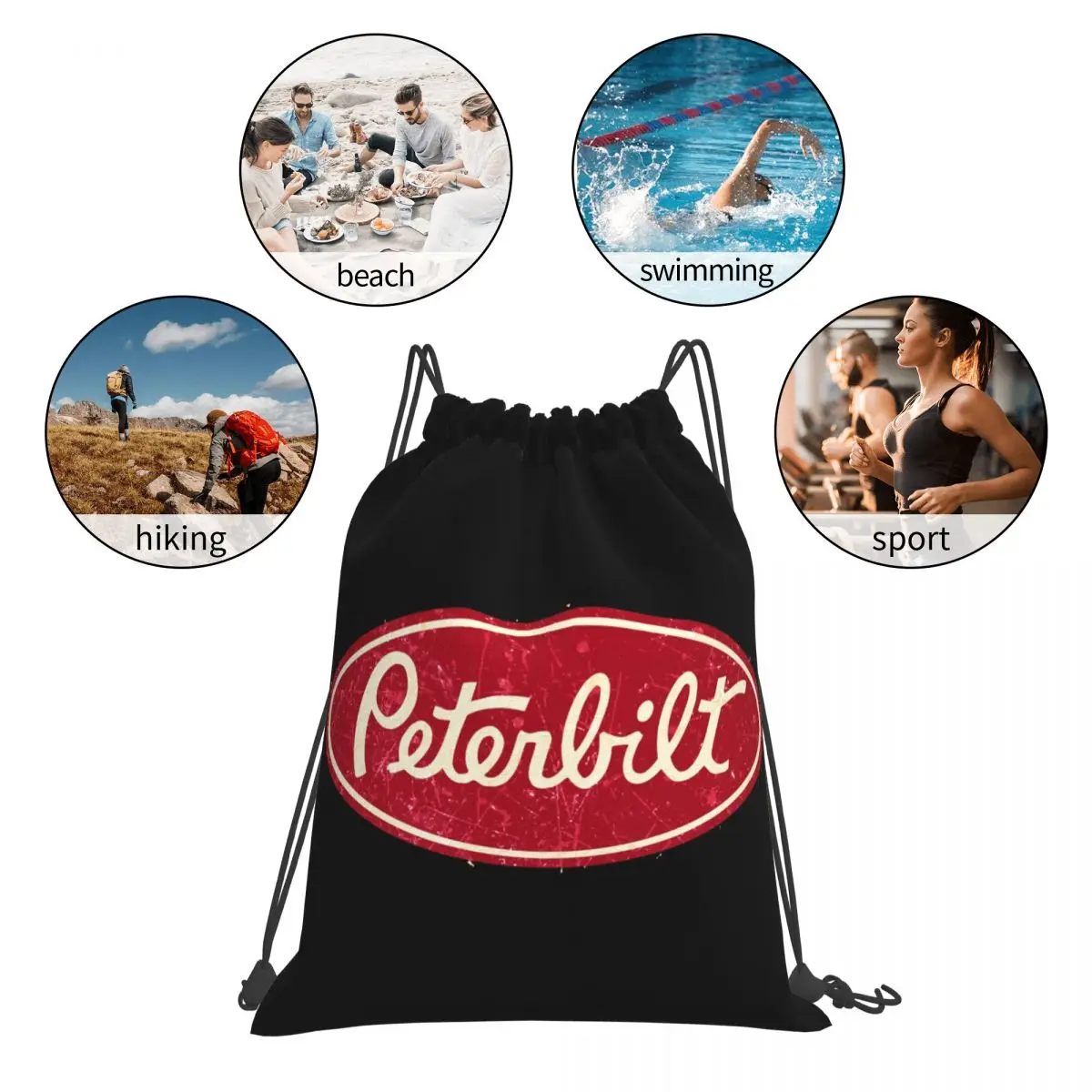 Peterbilt Truck Racing Vintage Backpacks Casual Drawstring Bags Drawstring Bundle Pocket Shoes Bag Book Bags For Travel Students