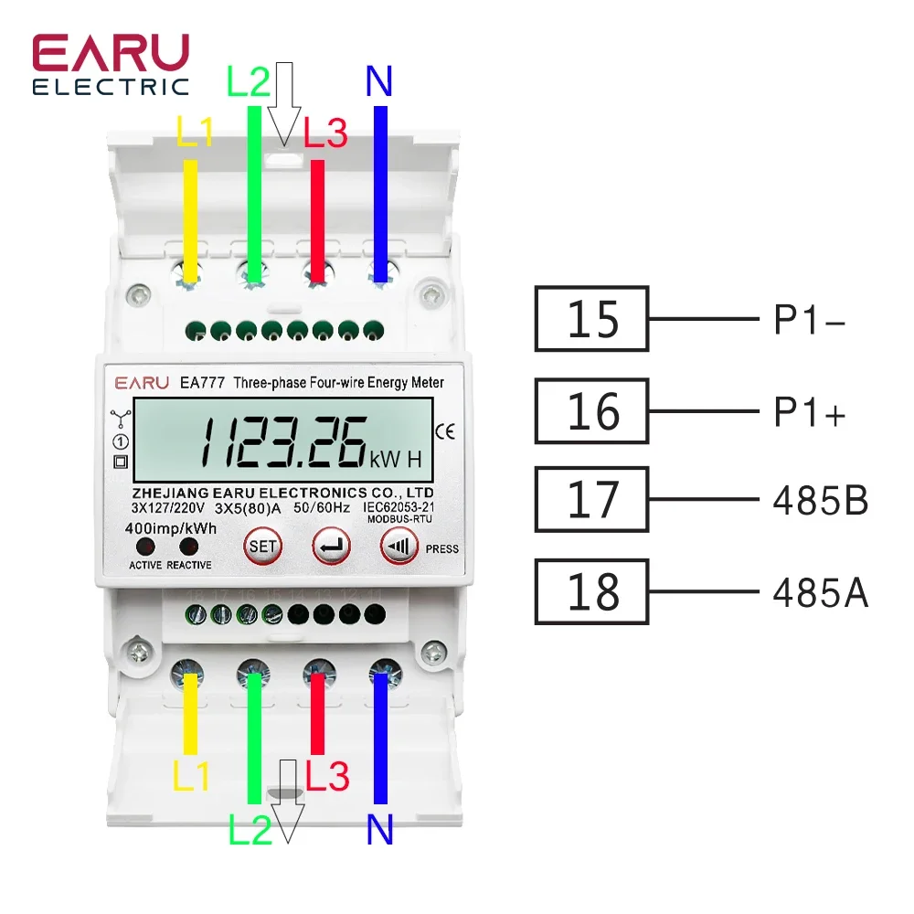 80A 4P 3 Phase 4 Wires Two-way Bilateral Energy Meter Electricity Usage Meter Din Rail AC 3*230/400V LCD Multifunction Display