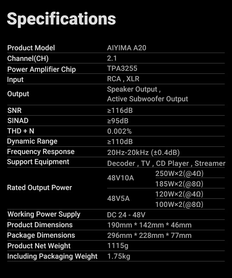 AIYIMA Audio A20 Stereo-Leistungsverstärker PFFB Vollständig Symmetrischer HiFi 2.0 Verstärker mit HPF Hochpassfilter für Passive Lautsprecher – Detail 5