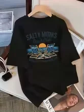 

Летние футболки женские Salty Moms пляжный клуб топы с принтом удобные мягкие футболки с круглым вырезом и короткими рукавами базовый женский топ