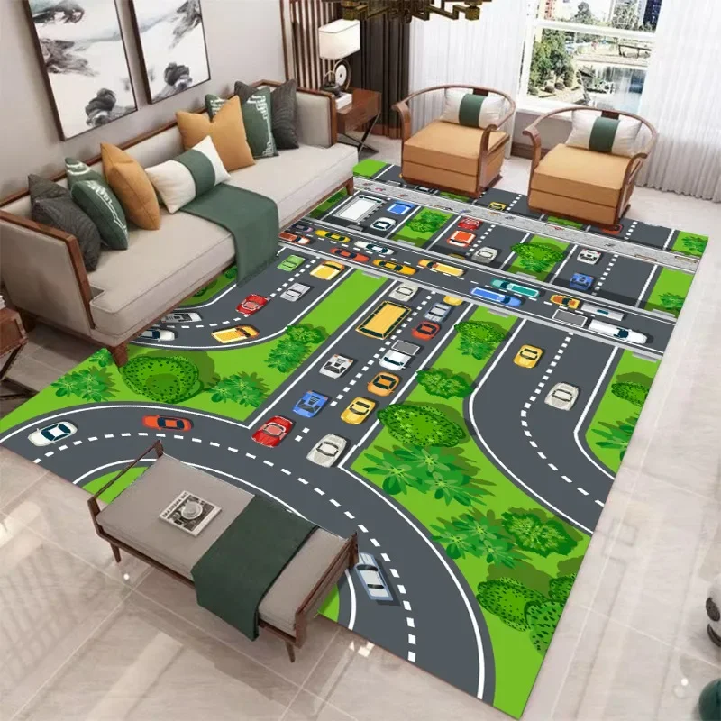 City Race Track Children's Play Large Area Rugs Boys Bedroom Decorations Carpet for Living Room Anti-slip Children's Floor Mat