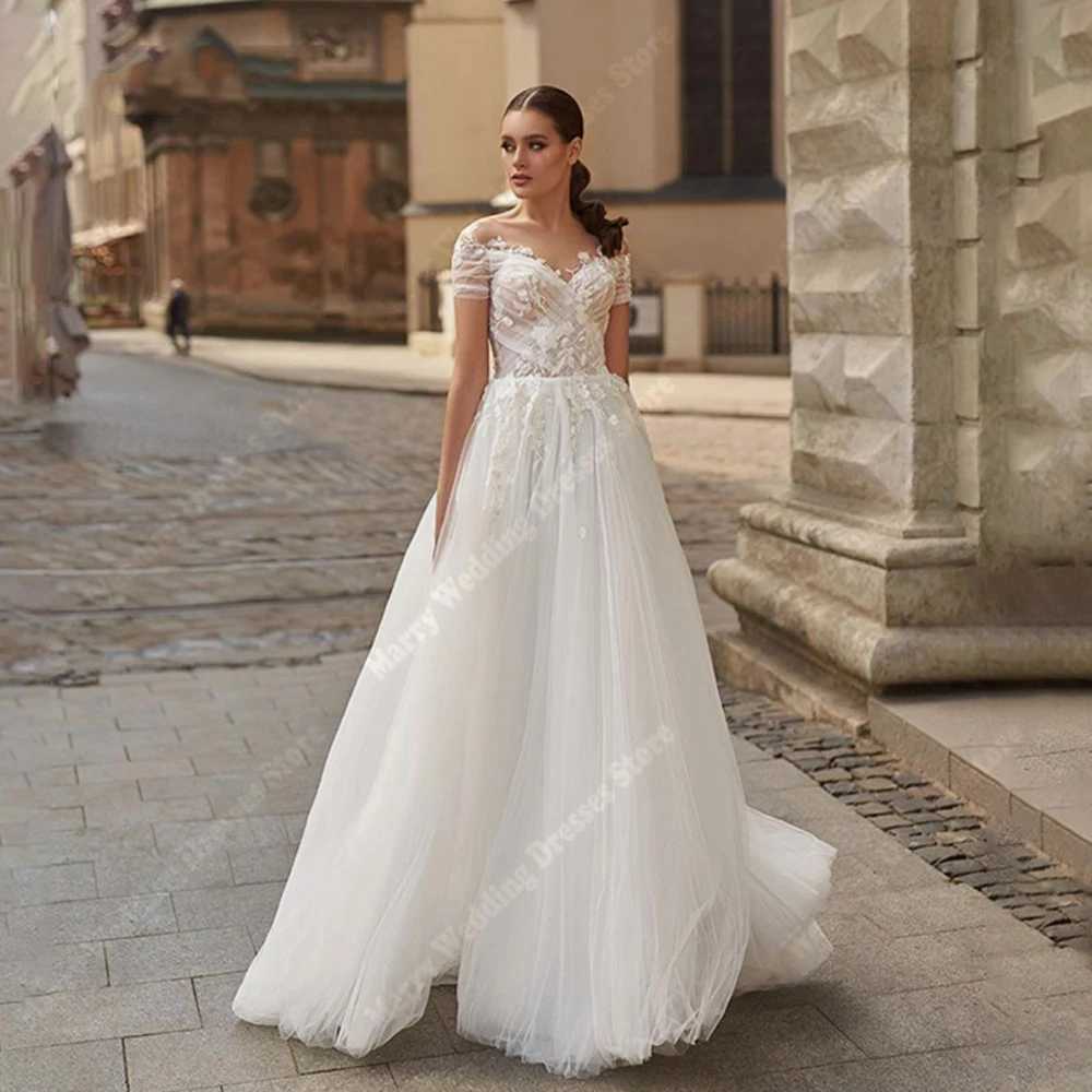 Querida colar a linha vestidos de casamento feminino bela impressão de renda vestidos de noiva luxo banquete vestidos de novias personalizado