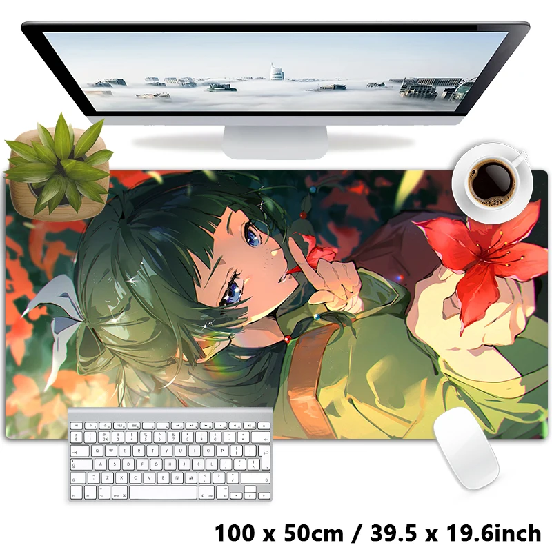 XXL Orange-haired Bun Court Pharmacist & Silver-haired Prince Anime Girl Gaming Mouse Pad Non-Slip Rubber Stitched Desk Mat