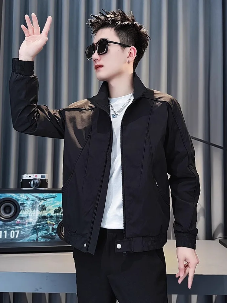 

Casual Sle Patchwork Stand Collar Men's Jaet Spring Autumn Season Faionable Brand Slim Fit Workwear Windproof Zipper