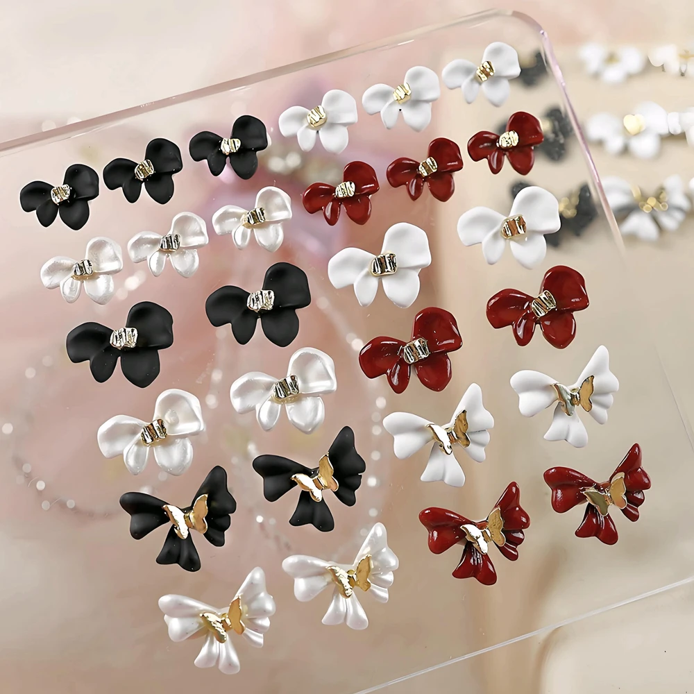 10PCS 3D Classical Alloy Bow Tie Nail Art Butterfly Charms Accessories For French Nails Decoration Design Manicure Supplies Tool