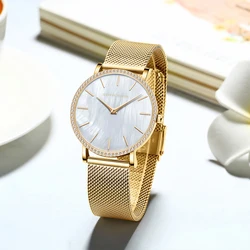 Reloj con movimiento de cuarzo japonés para Mujer, cronógrafo de lujo con diamantes de imitación de acero inoxidable, caja de regalo a la moda, resistente al agua