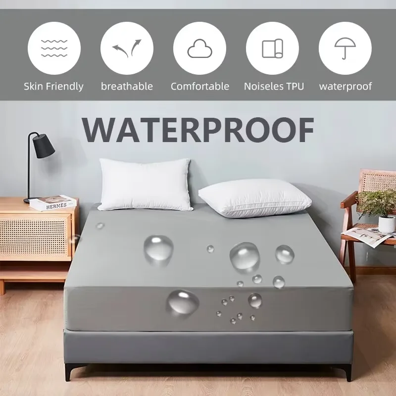 Protector de colchón impermeable seguro, Funda de colchón de color sólido transpirable suave cómoda, lavable a máquina