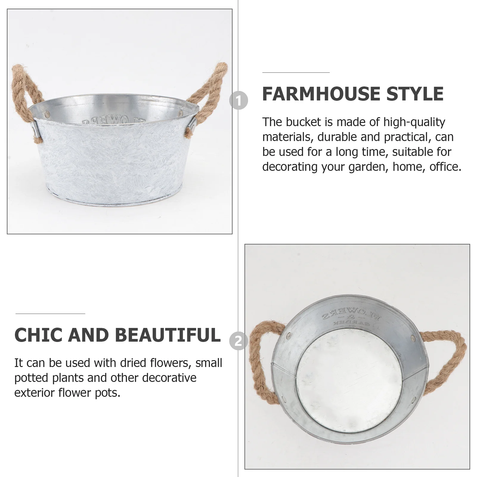 

1Pcs Garden Flower Pot Sturdy Iron Craft Bucket Decor Ideal for Potted Plants Dry Arrangements Home Office Chic