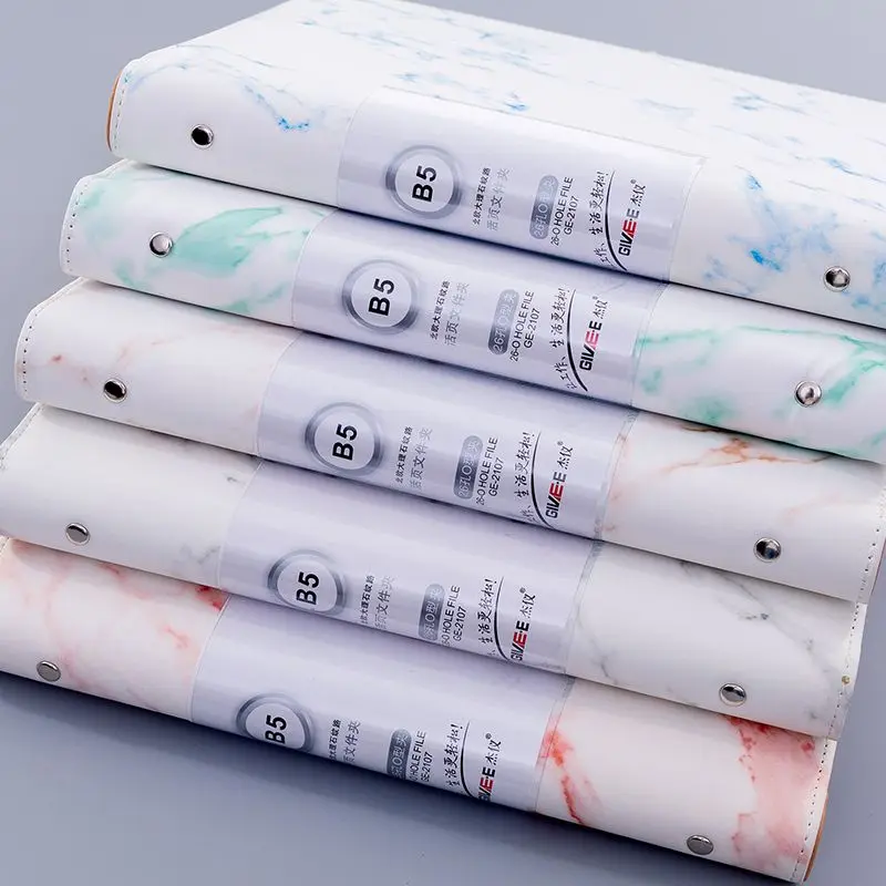 A5 20 hole Leather Clip Multilayer File Folder Binder Marble Pattern Student Paper Board Folder Office Storage Clip for School