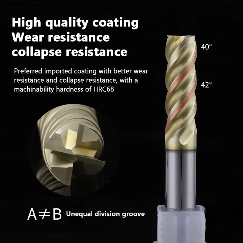 CNC كربيد نهاية مطحنة HRC65 HRC68 التنغستن القاطع 4 الناي المعادن الصلب غير المساواة اللولب بالقطع أداة 1 2 34 5 6 7 8 9-20 راوتر بت