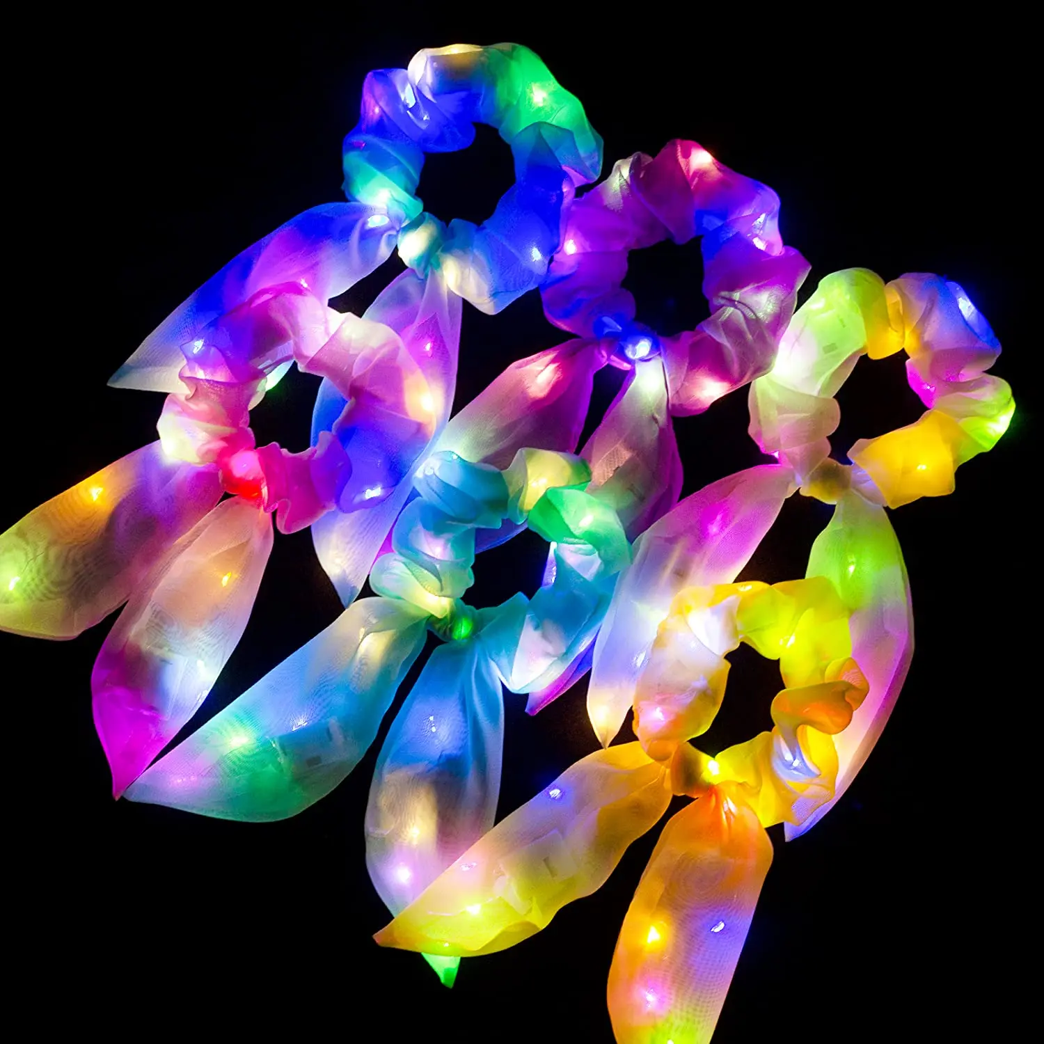 Fashion LED Luminous Hair Band Girls Light Up Elastic Ponytail Scrunchies Glow In The Dark Hair Ties Xmas Party Hair Accessories