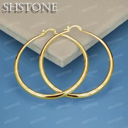 SHSTONE 18K Gold 40mm/50mm/60mm Stripe Earrings For Women Party Wedding Fashion Jewelry 925 Sterling Silver Hoop Earring Gifts