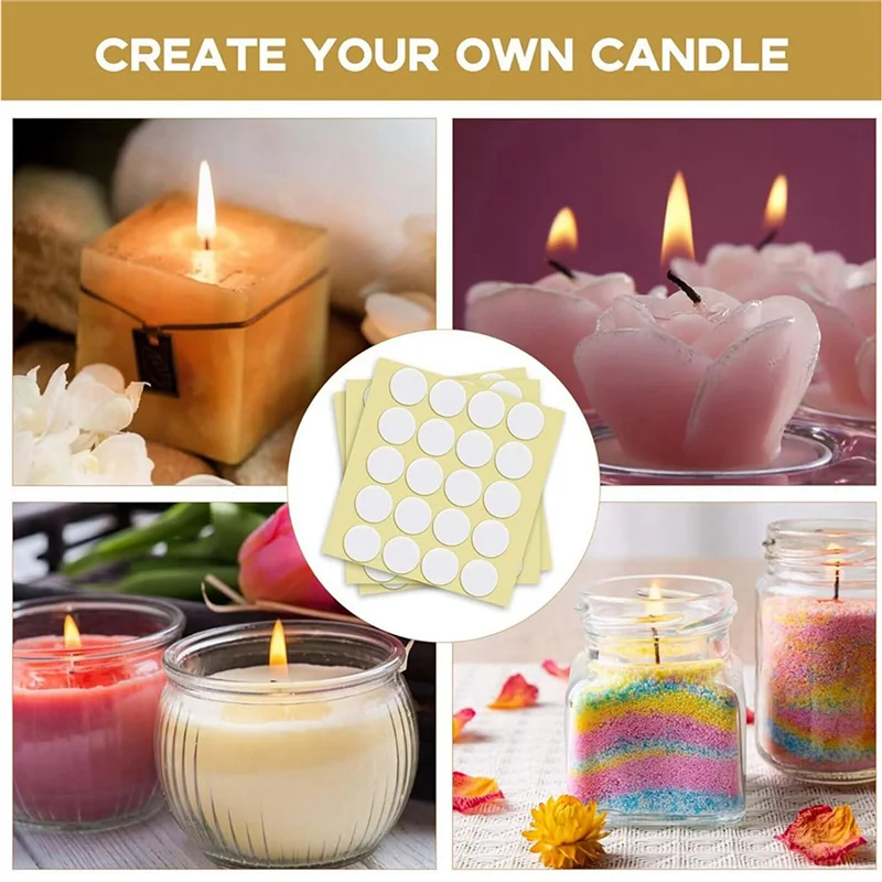 ABMS-Diy مادة الشموع 480 قطعة شريط على الوجهين لفتائل الشموع شمعة الفتيل تحديد ملصق قطر 20 مللي متر سميكة 1 مللي متر