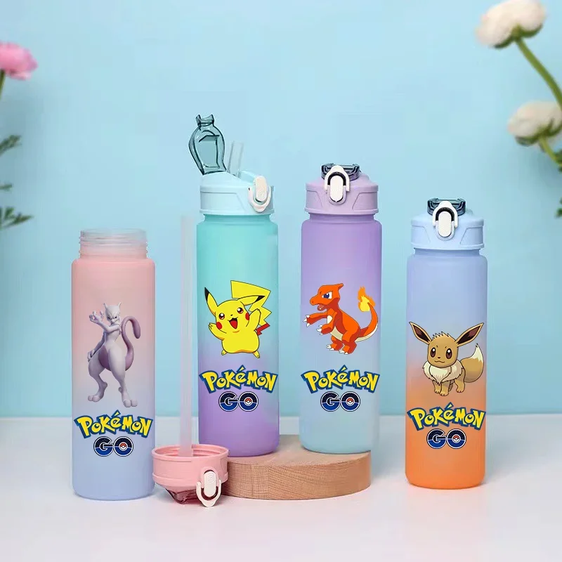 650ML Pokemon Portable Large Capacity Water Bottle Children's Gradient Plastic Water Bottle Outdoor Sports Leak Proof Water Cup