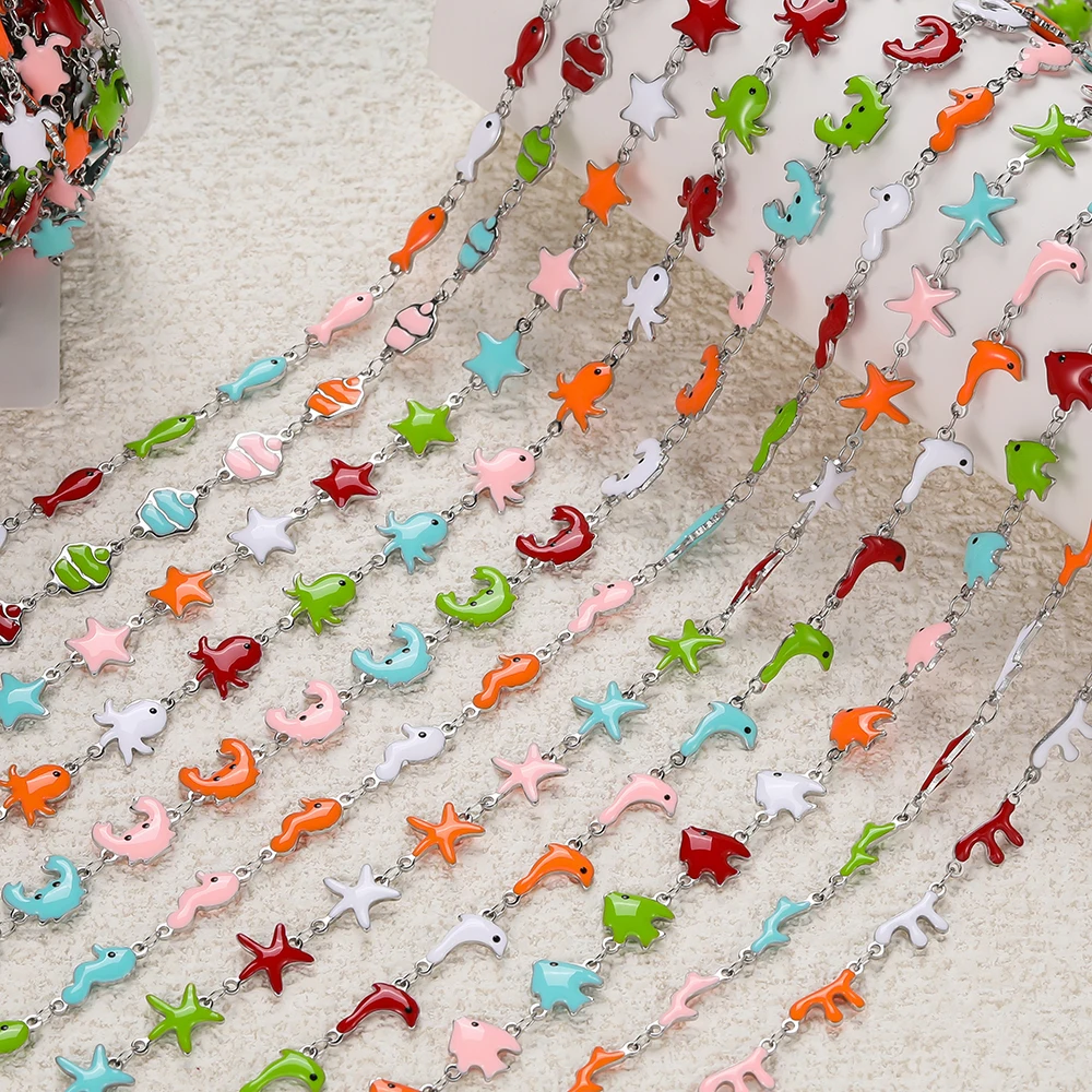 0.5M/Lot Stainless Steel Colorful Ocean Animal Starfish Pendants Enamel Chains for DIY Necklace Bracelet Jewelry Finding view 3