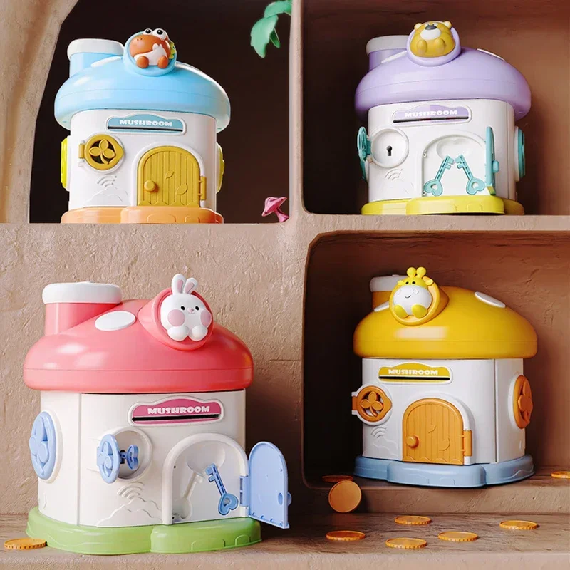 Hucha, caja de dinero para niños, caja de dinero con forma de seta Kawaii, Mini cajas de almacenamiento para niños con llave, juego de simulación, juegos de ahorro de dinero