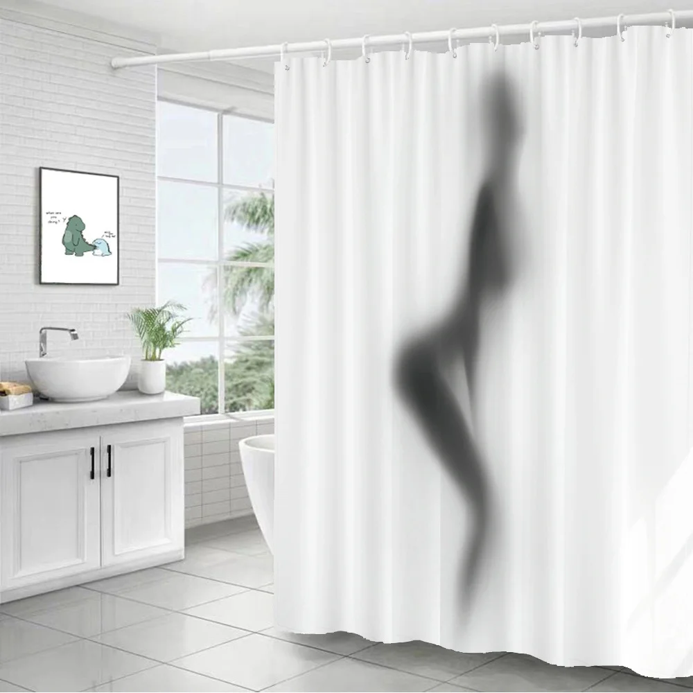 Abstract Silhouette Shower Curtain, Modern Art Print, Minimalist Female Figure, Black and White Bathroom Decor Waterproof Fabric