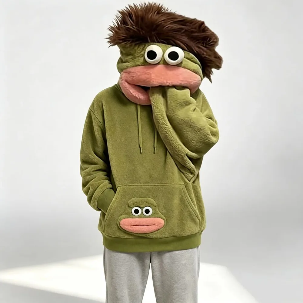 Funny Big Mouth Monster Plush Hoodie Fuzzy Hooded Sweatshirt Disfraz Cosplay Costume Halloween Carnival Novelty Pullover Unisex view 4