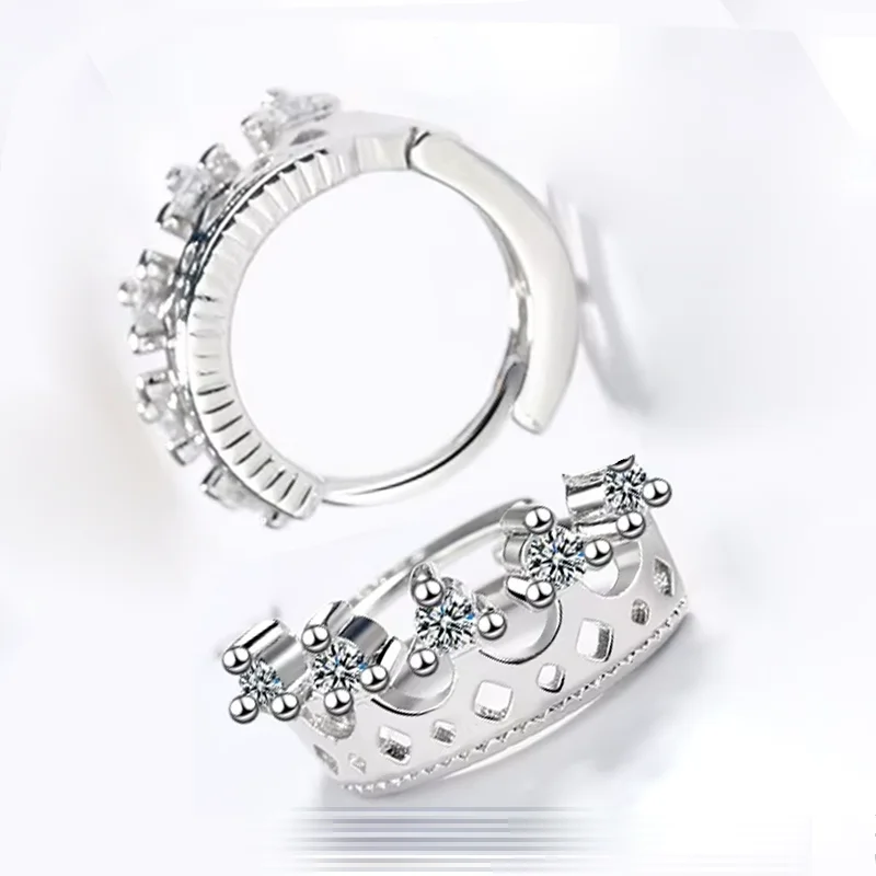 Design Crown-Shape Hoop Earrings Romantic Crystal Girls Stamp 925 Sterling Silver Ear Cutout Earrings Jewelry For Bridal hot