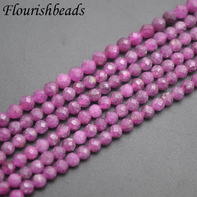 2 Strands Diamond Cutting 3mm Faceted Natural Ruby Round Beads for Jewelry Making DIY Bracelet Necklace