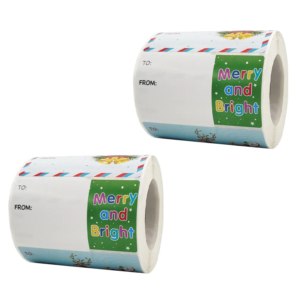 

2 Rolls Christmas Decoration Stickers Xmas Gift Wrapping Label Decal Paper Celebration